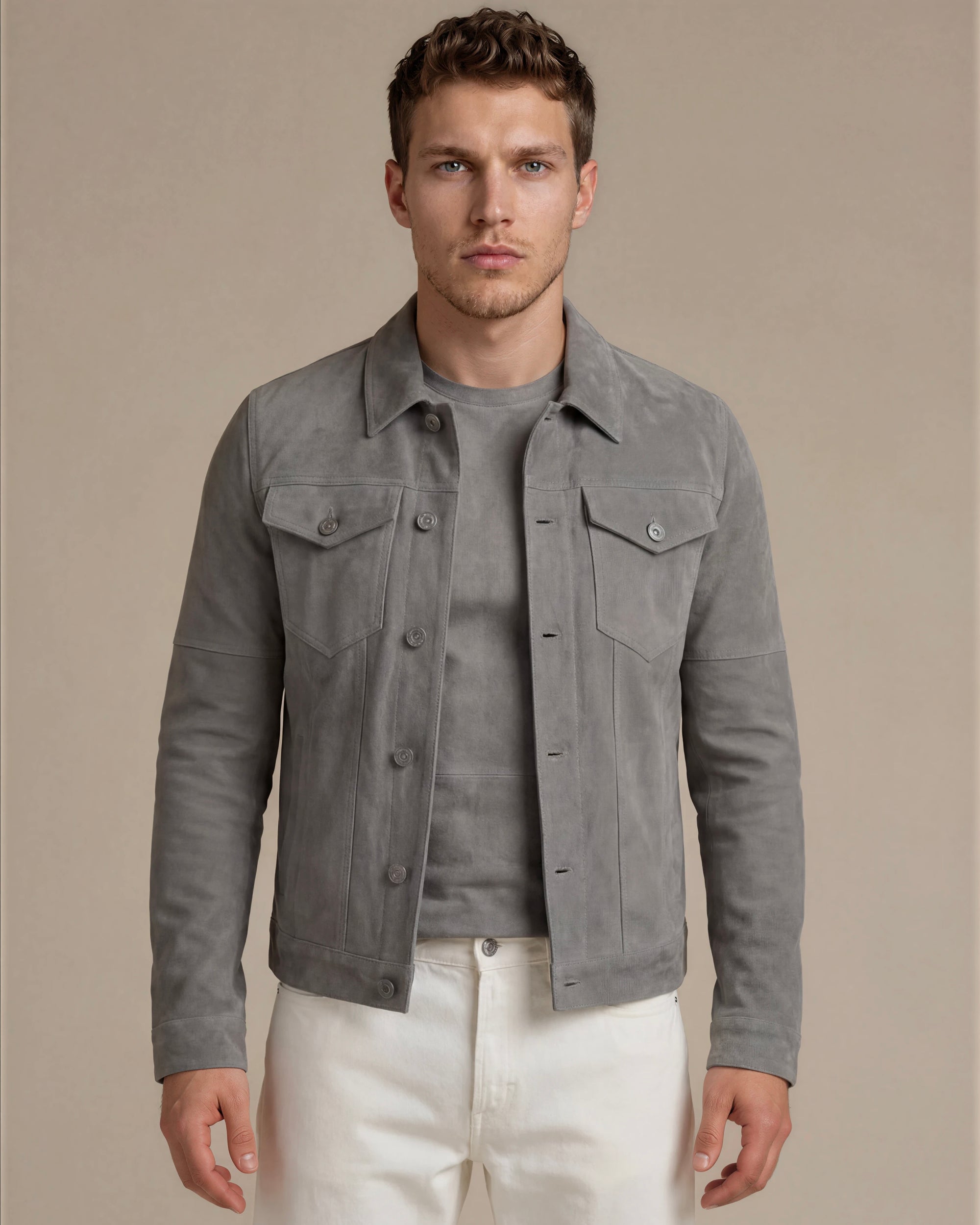 Gray Suede Trucker Jacket San Francisco Man