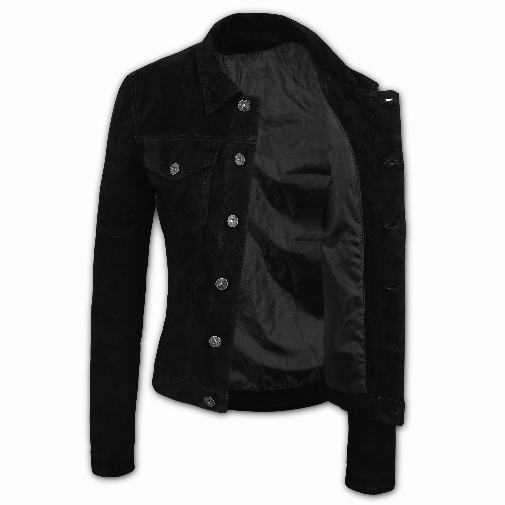 Suede Trucker Jacket: San Francisco Lady Black
