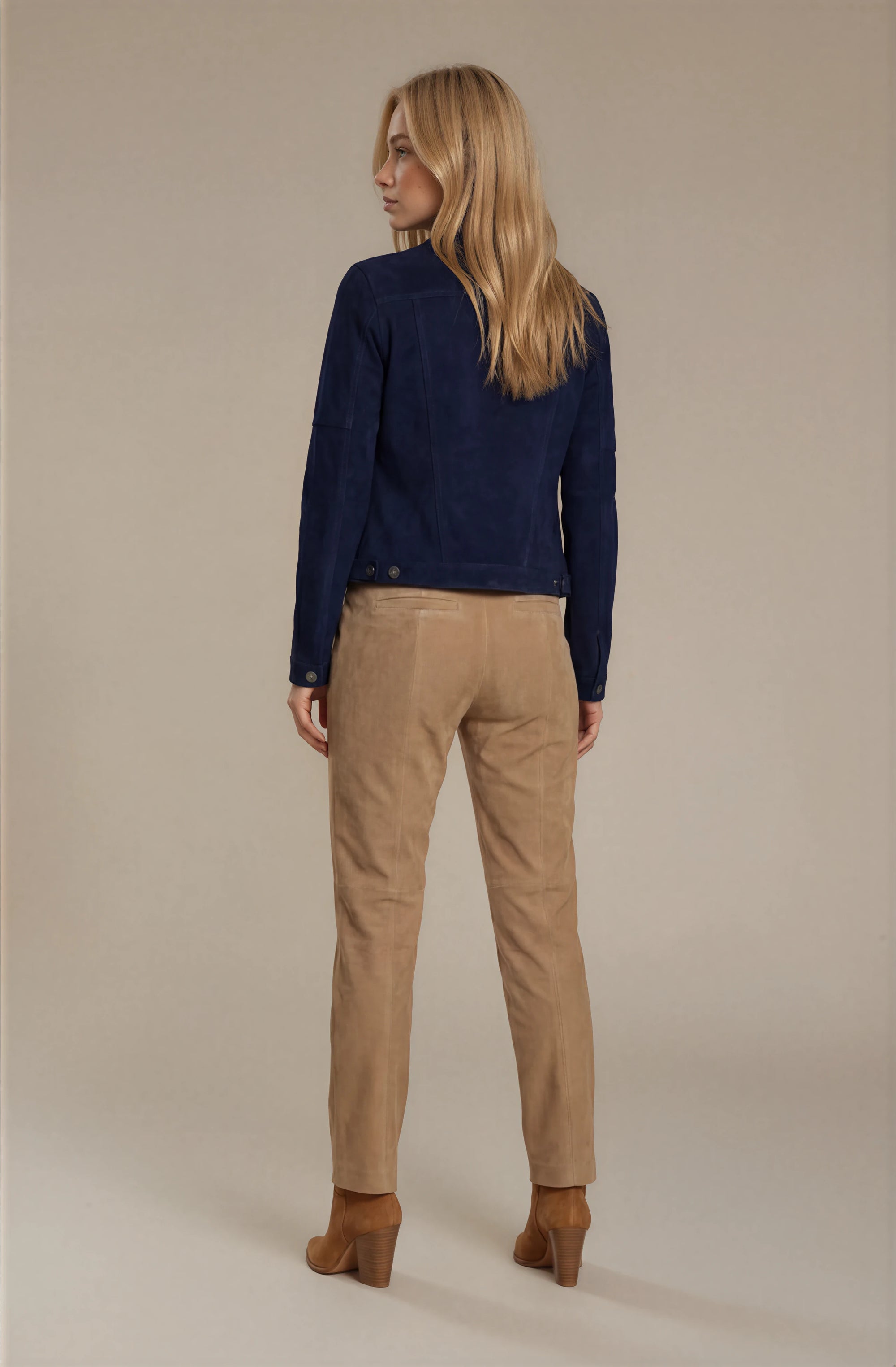 Navy Suede Trucker Jacket San Francisco Lady