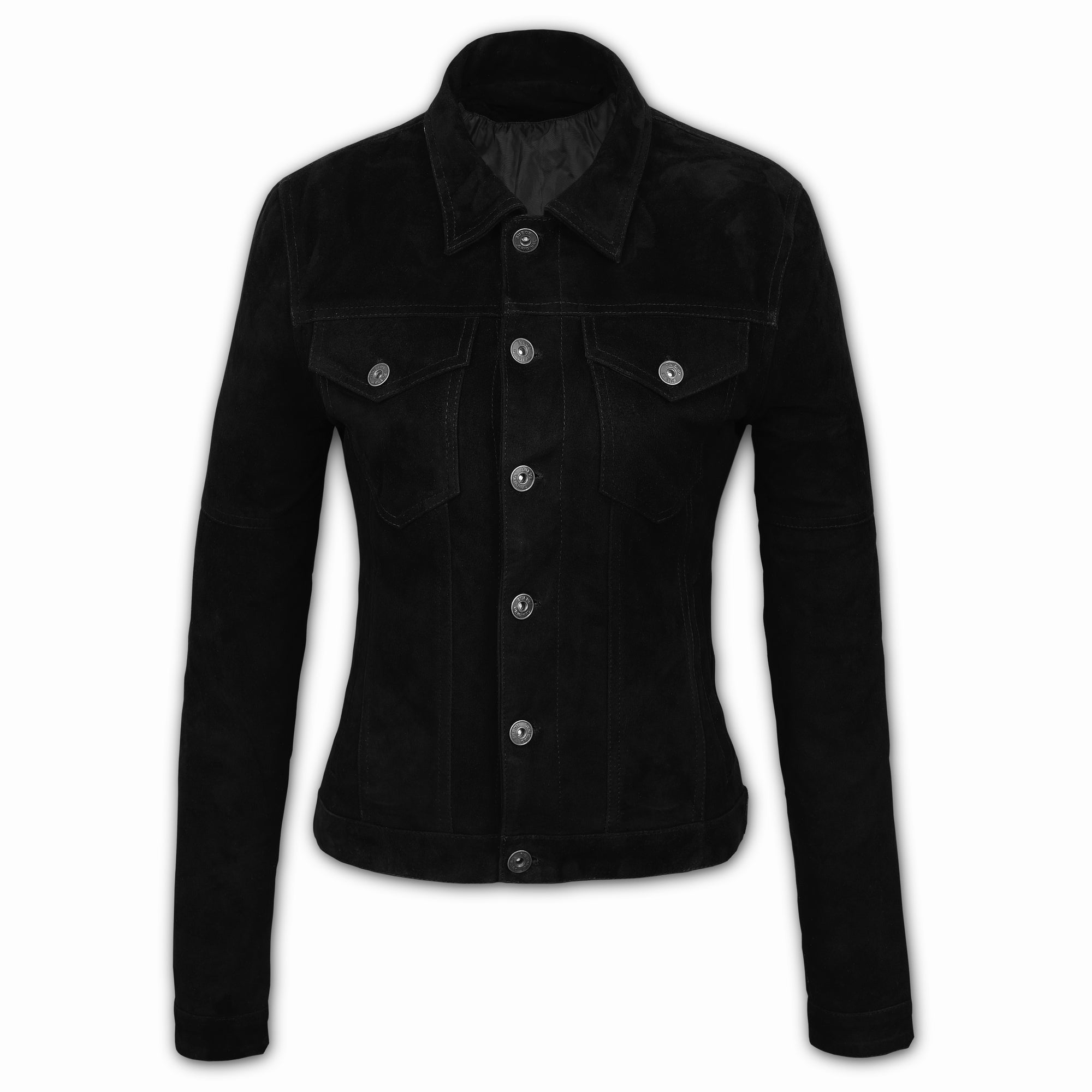 Suede Trucker Jacket: San Francisco Lady Black