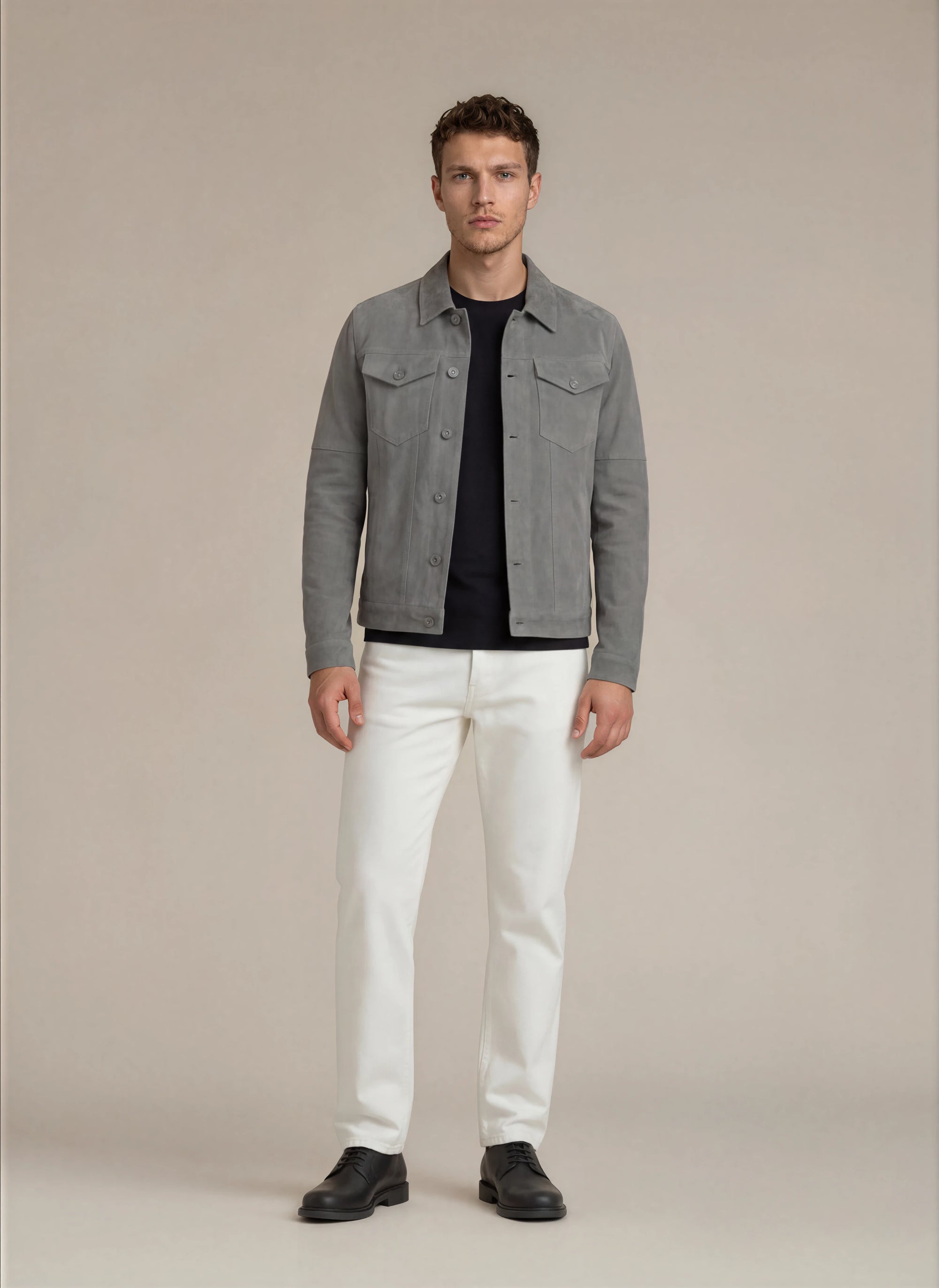 Gray Suede Trucker Jacket San Francisco Man