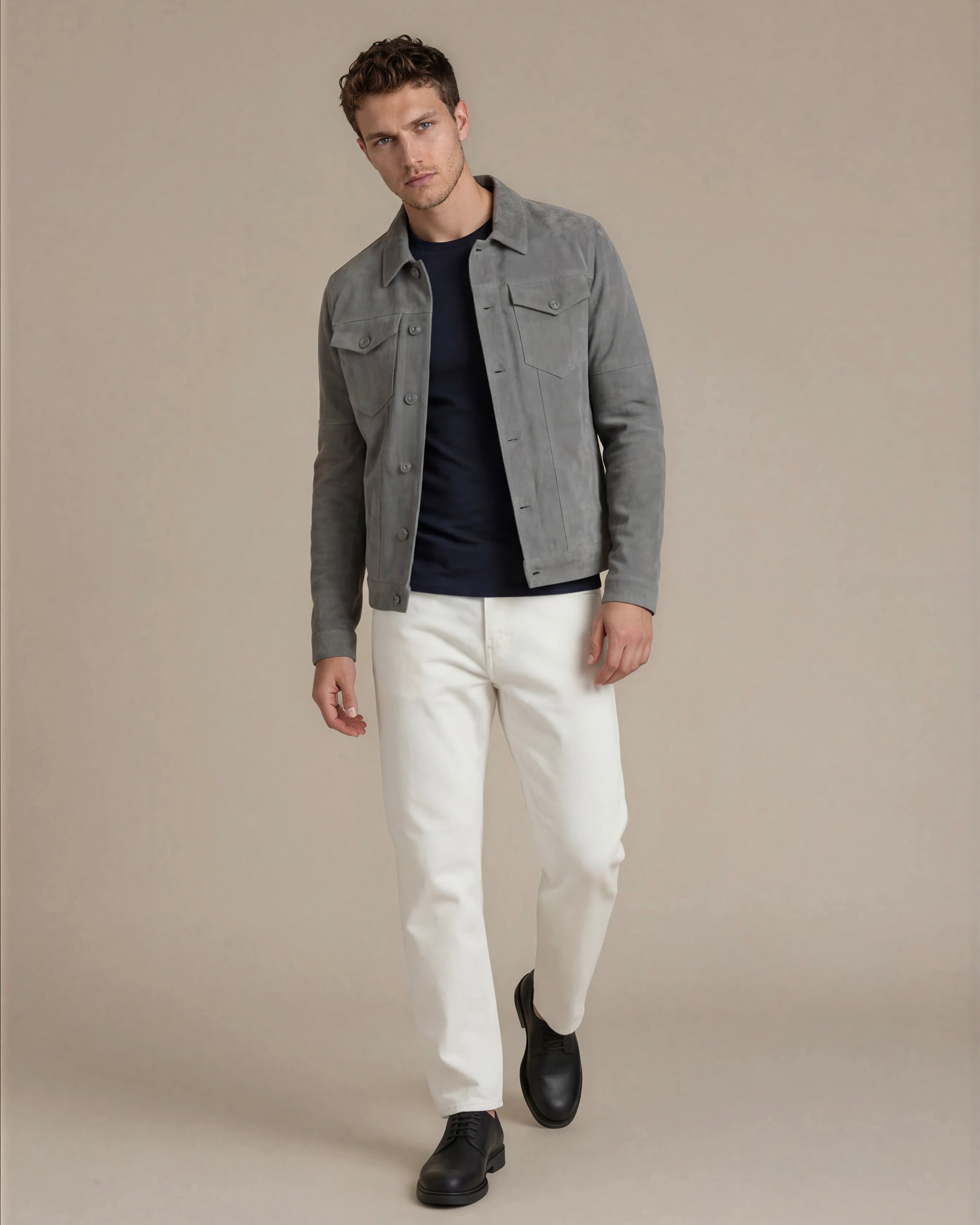 Gray Suede Trucker Jacket San Francisco Man