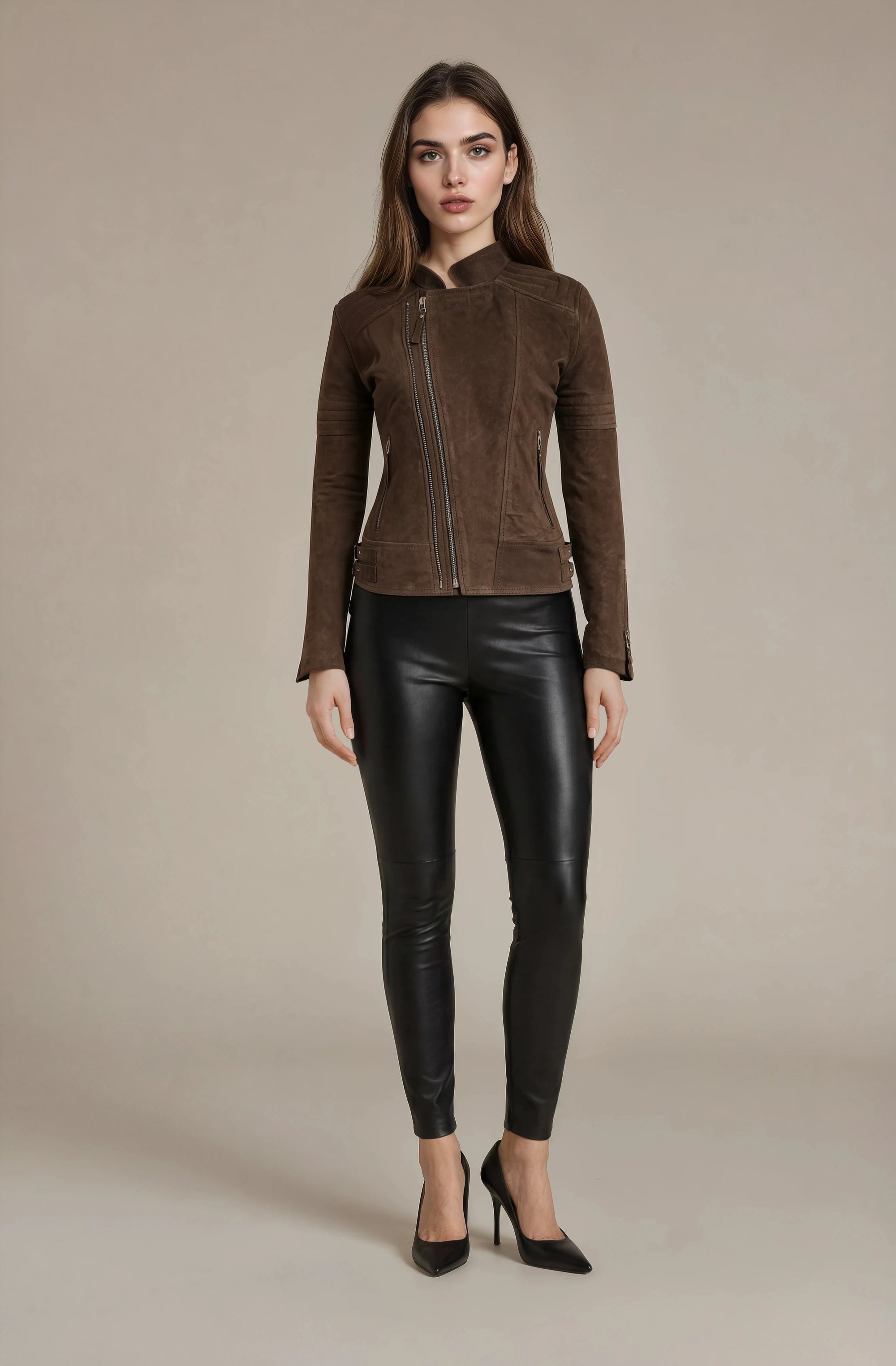 Suede Biker Jacket: Berlin Lady Brown