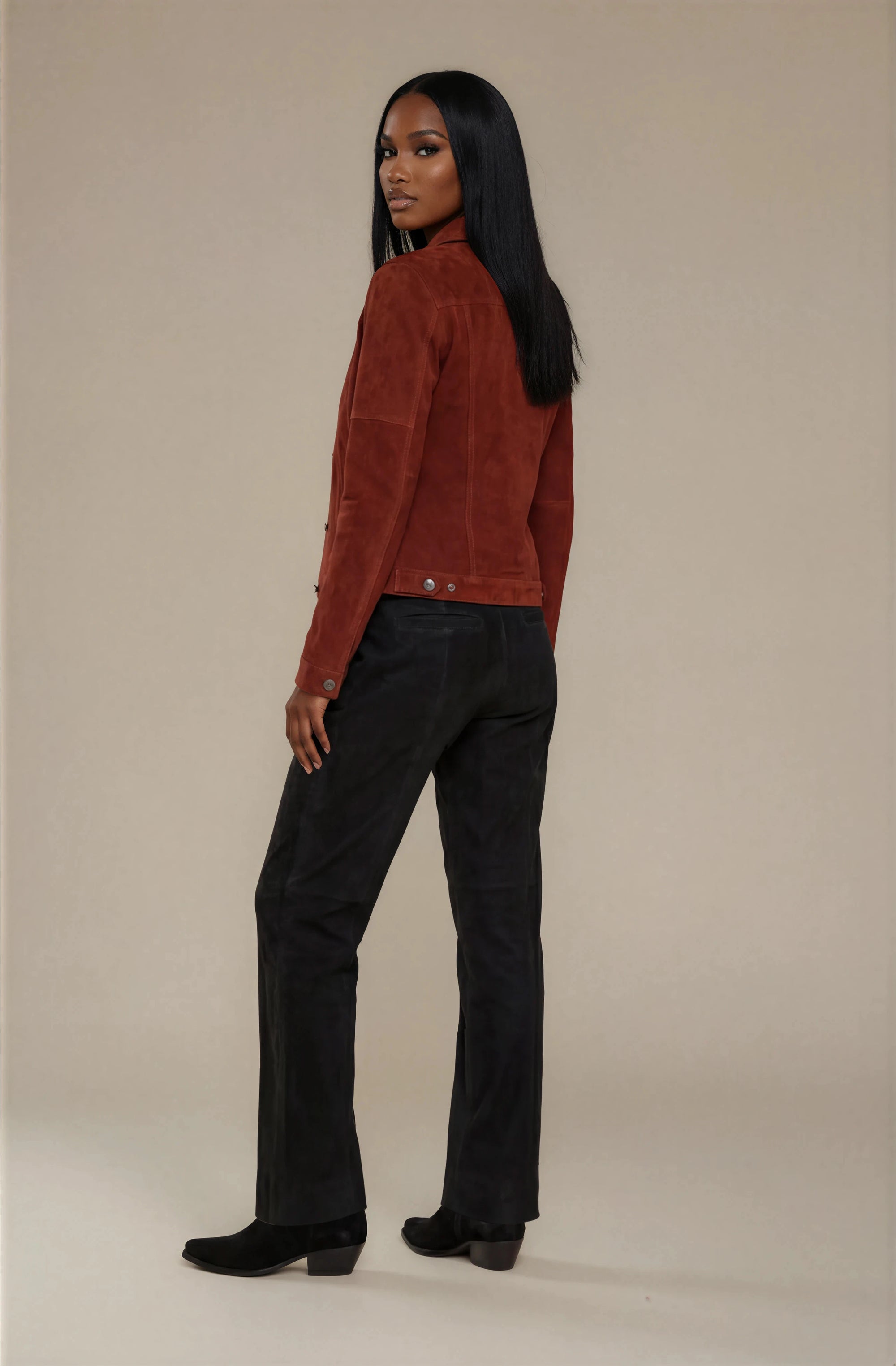 Crimson Suede Trucker Jacket San Francisco Lady