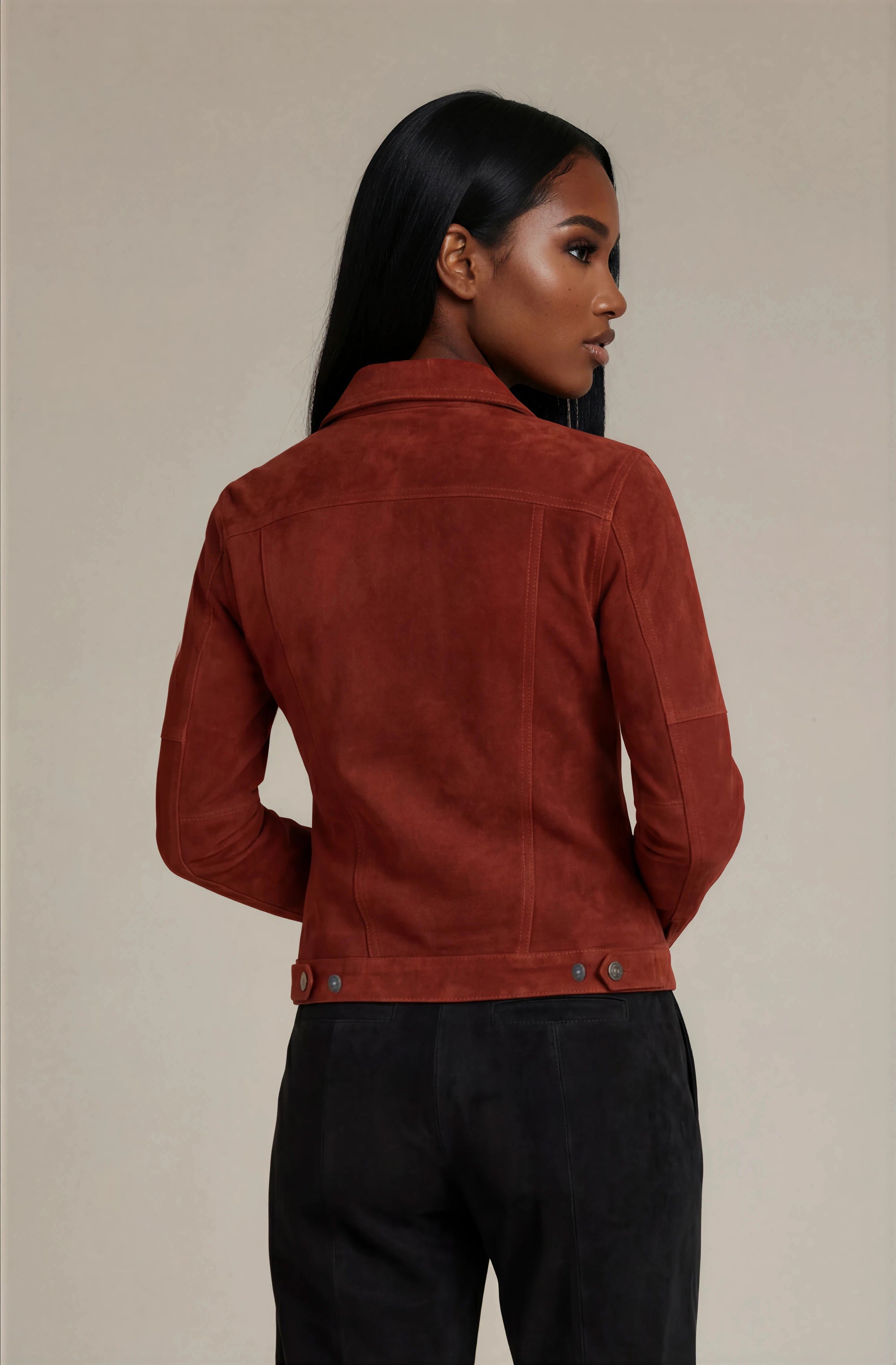 Crimson Suede Trucker Jacket San Francisco Lady
