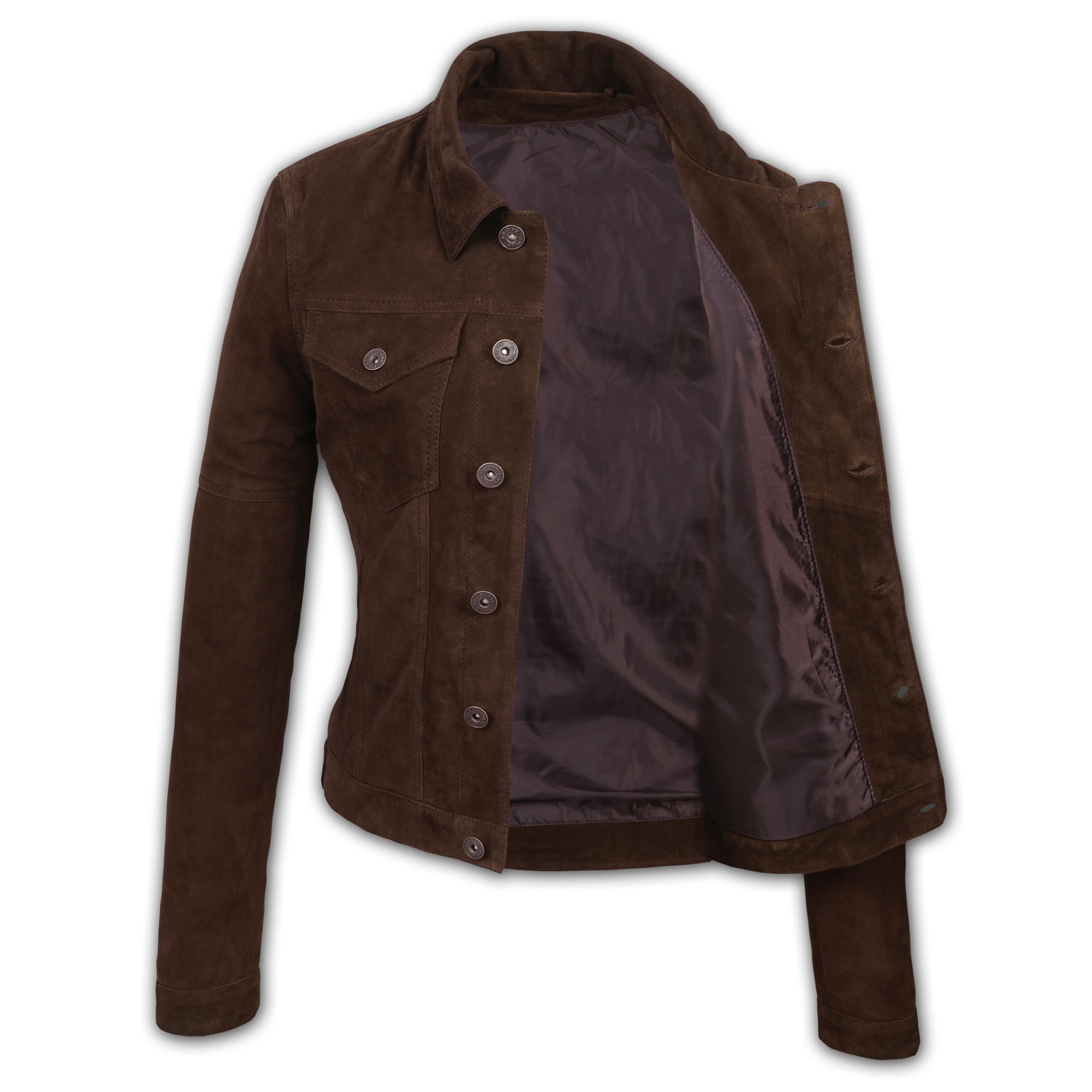 Suede Trucker Jacket: San Francisco Lady Brown