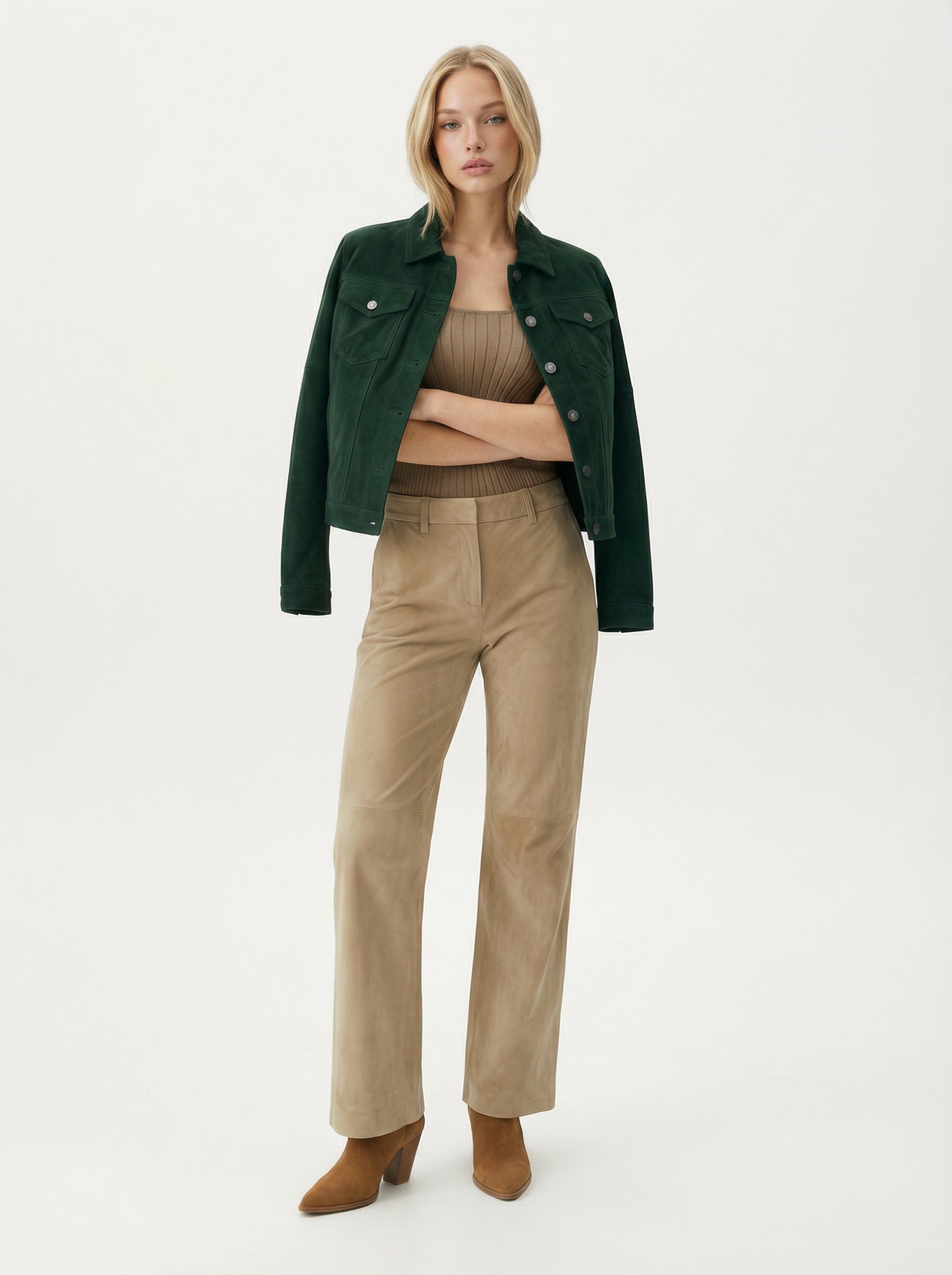 Green Suede Trucker Jacket San Francisco Lady