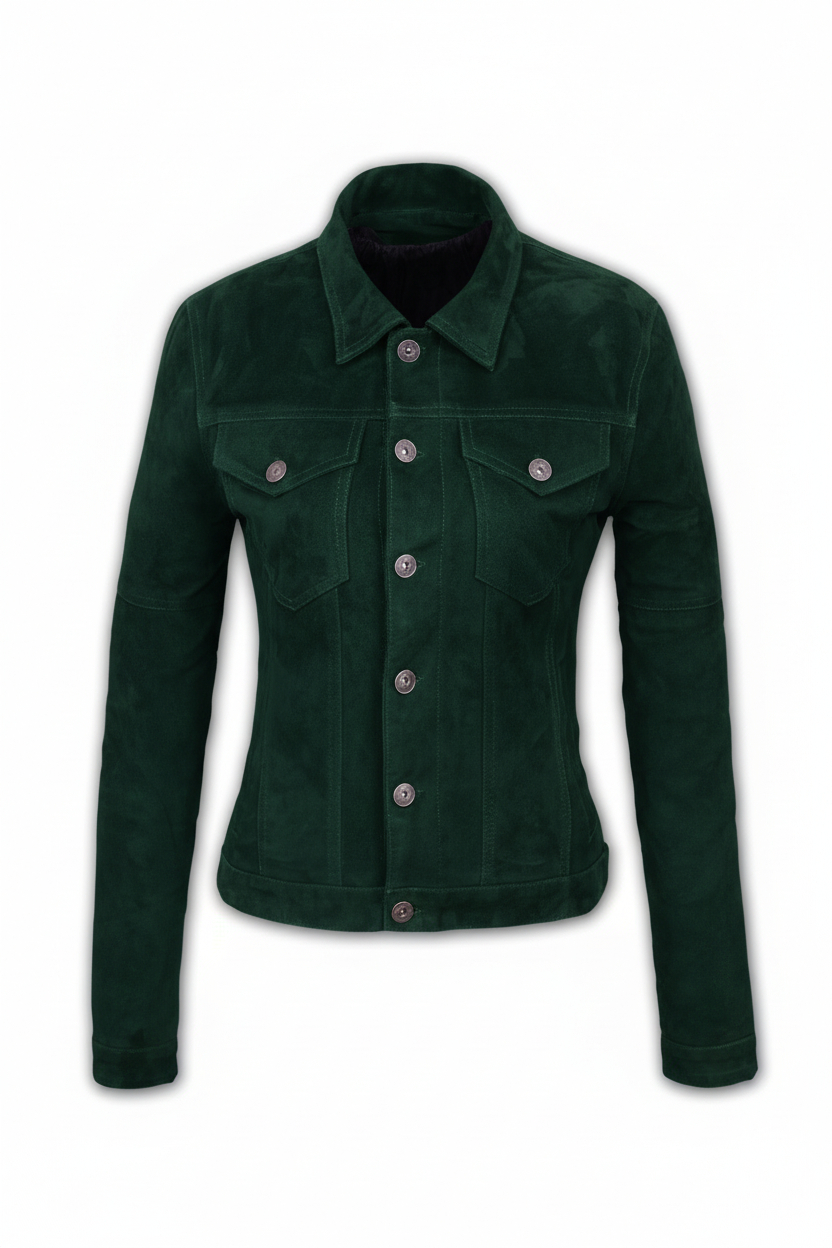 Green Suede Trucker Jacket San Francisco Lady